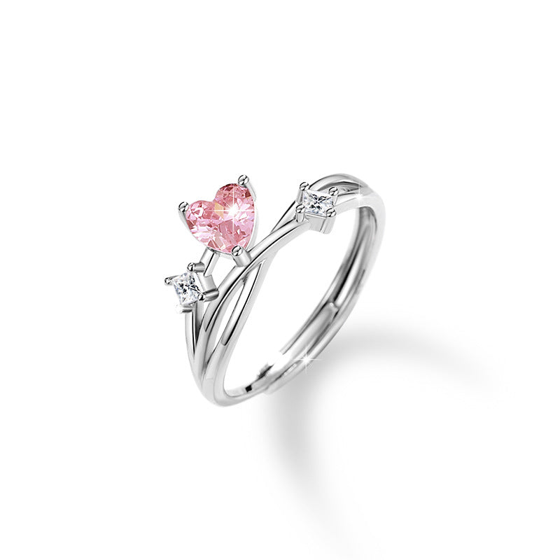 Jorrio delicate pink heart star Sterling Silver Adjustable Couple Rings