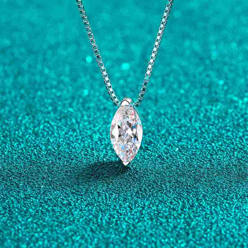 Jorrio handmade 1ct marquise cut vintage Moissanite sterling silver necklace
