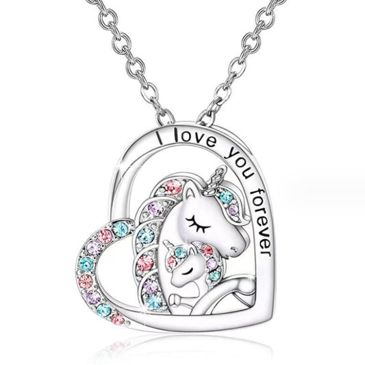 Jorrio handmade unicorn heart rhinestone sterling silver necklace