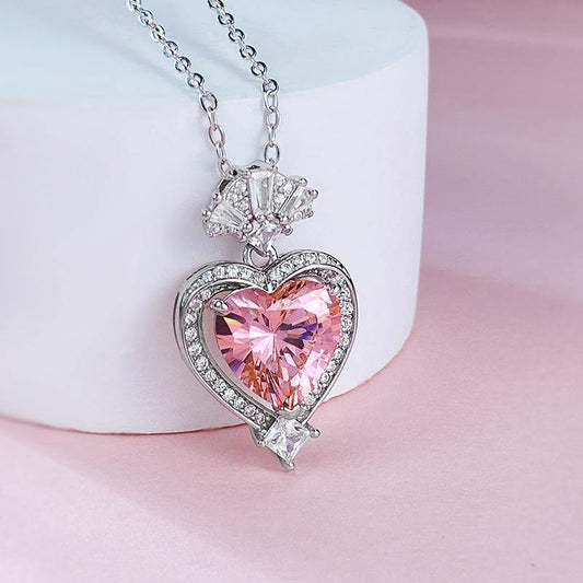 Jorrio handmade Heart Pink Necklace sterling silver diamond necklace