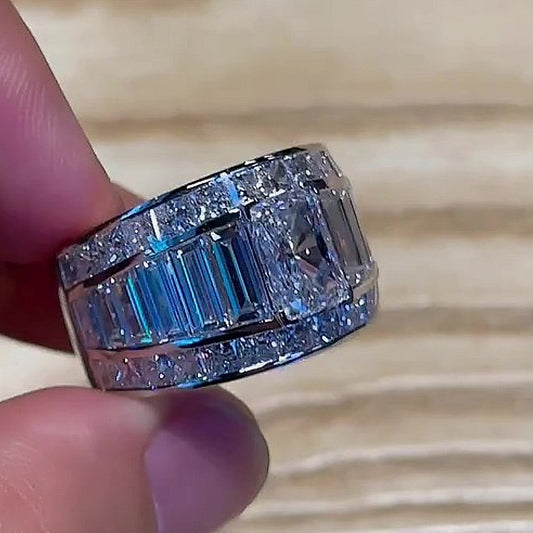 Jorrio Handmade Radiant & Baguette Cut Full Pave Cubic Zirconia Iced-Out Statement Ring