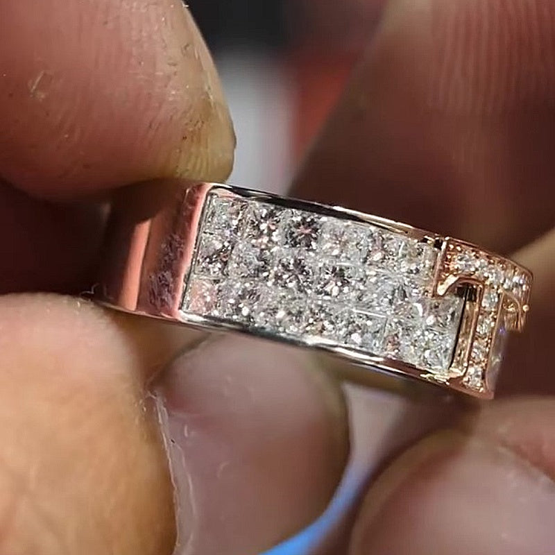 Jorrio Handmade Bold Luxury Two‑Tone Iced T‑Bar Cubic Zirconia Fashion Ring