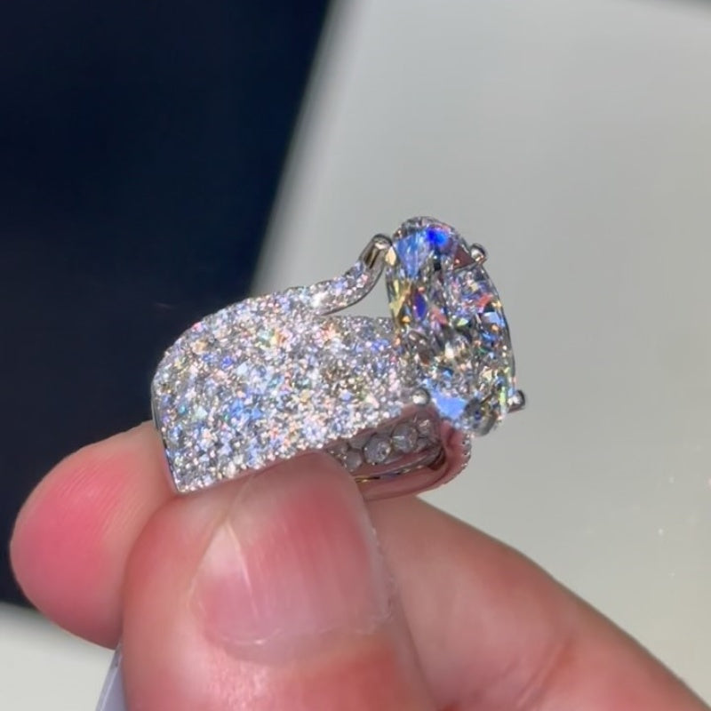 Jorrio handmade 5ct luxury oval cut multi-row sterling silver ring