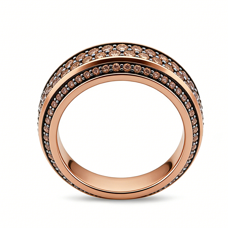 Jorrio Handmade 18K Rose Gold Plated Full Pave Chocolate CZ Classic Men's Ring