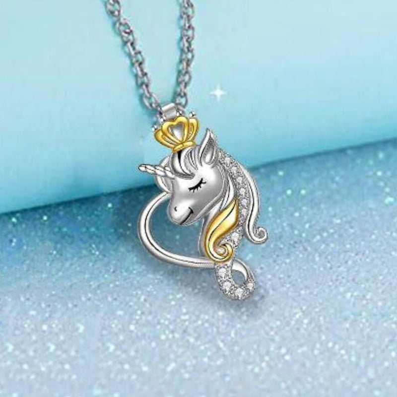 Jorrio handmade cartoon crown unicorn sterling silver necklace