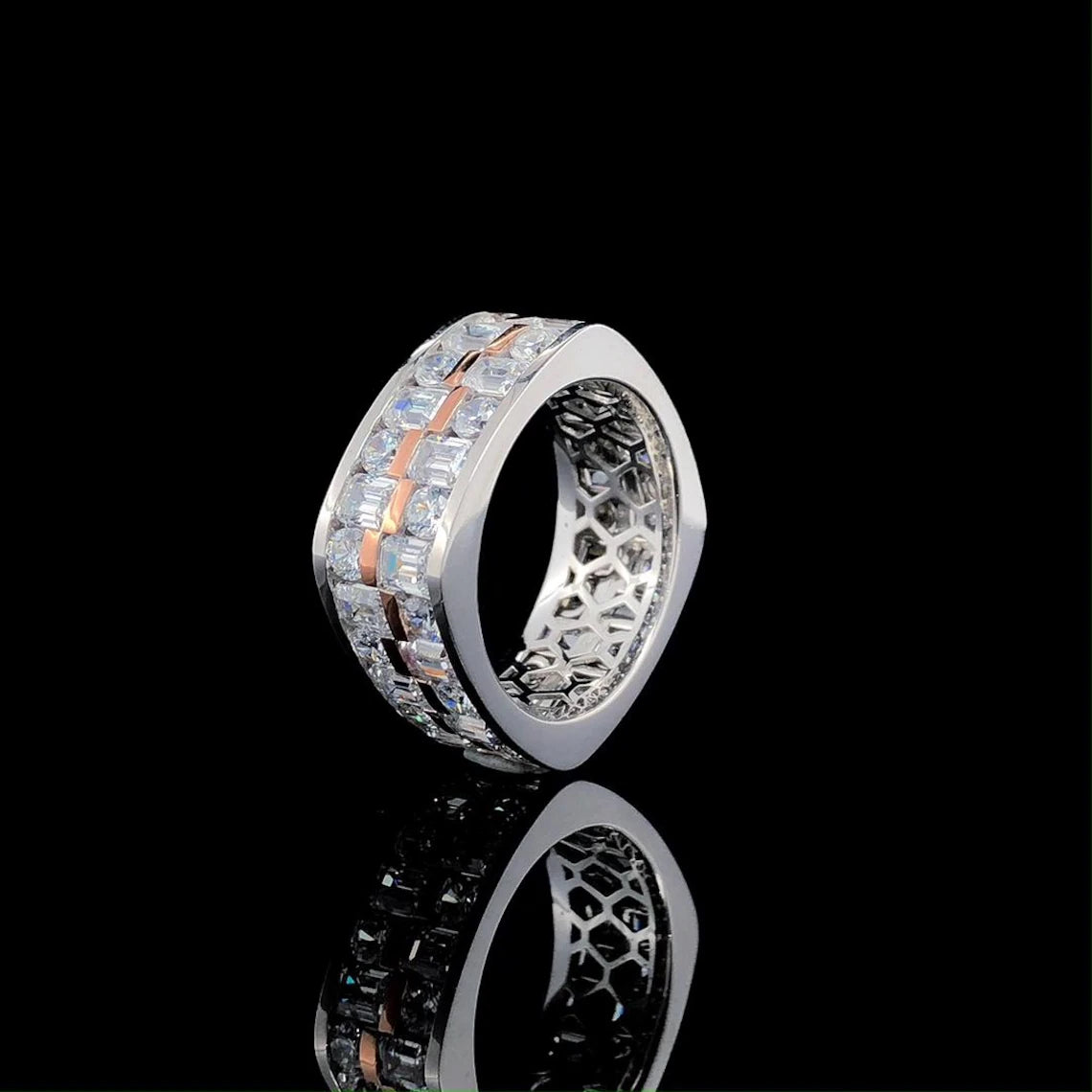 Jorrio Handmade Solid Round & Emerald Cut CZ Ring
