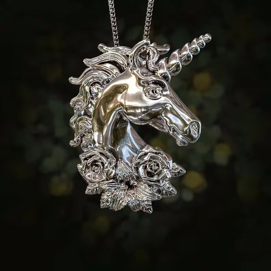 Jorrio handmade unique unicorn flower sterling silver necklace