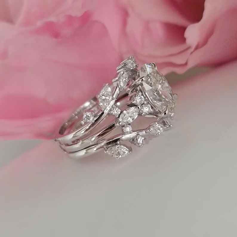 Jorrio handmade 3 ct oval cut classic sterling silver 2pcs bridal ring set