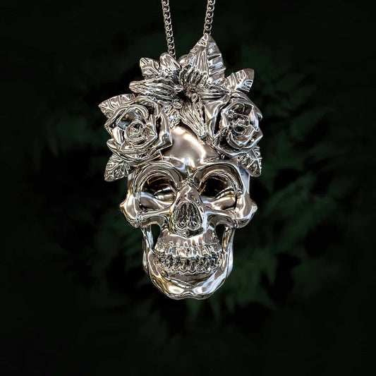 Jorrio handmade magic skull flower sterling silver necklace