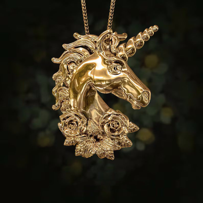 Jorrio handmade unique unicorn flower sterling silver necklace