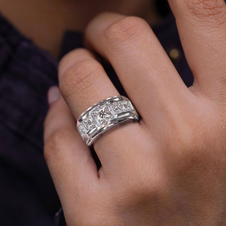 Jorrio Handmade Moissanite Princess Cut Unique Men's Wedding Ring