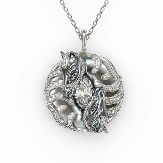 Jorrio handmade "together forever" black horse silver necklace