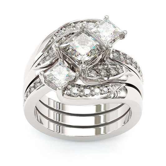 Jorrio princess cut white vintage engagement wedding ring 3pcs bridal set