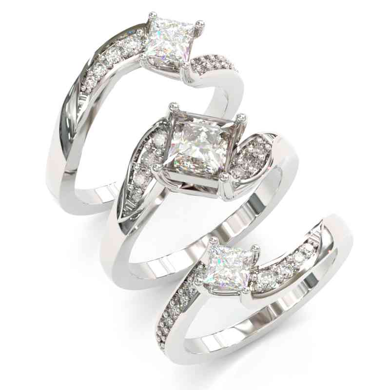 Jorrio princess cut Gold vintage Engagement Wedding ring 3pcs Bridal Set