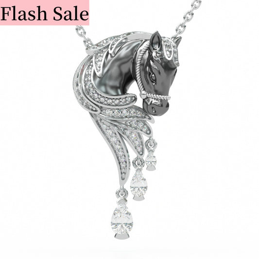 Jorrio Handmade Classic Horse Sterling Silver Diamond Necklace