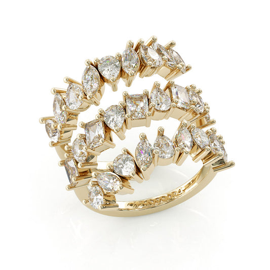 Jorrio handmade gold triple row spiral wrap diamond sterling silver ring