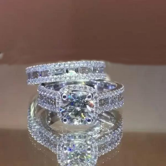 Jorrio 3ct round cut created diamond sterling silver wedding set