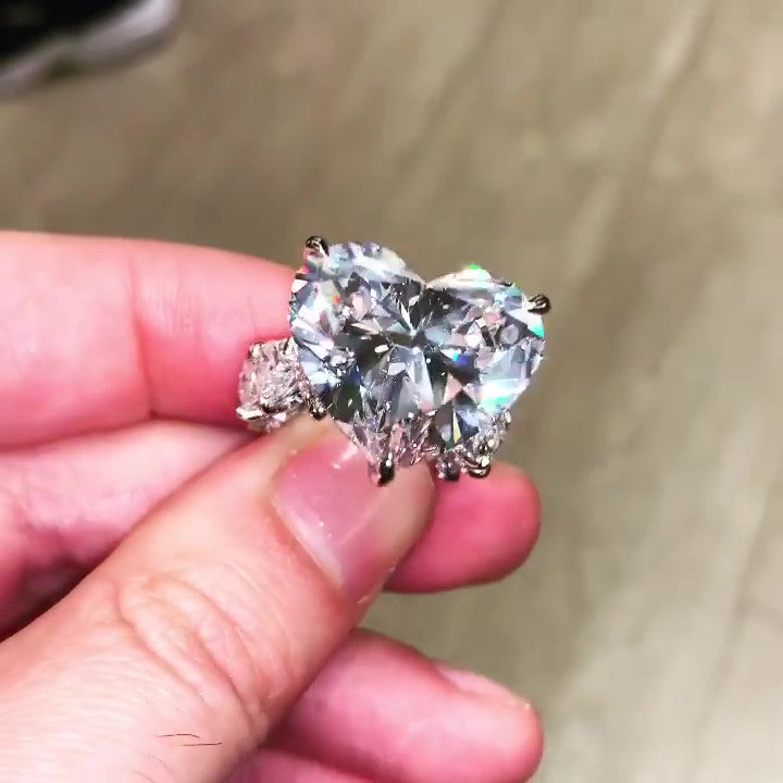 Jorrio handmade classic heart shaped diamond sterling silver wedding engagement ring