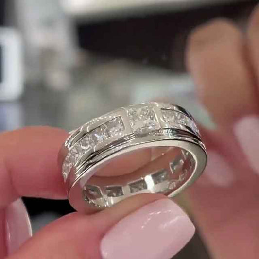 Jorrio princess cut  halo created diamond vintage wedding ring sterling silver wedding band