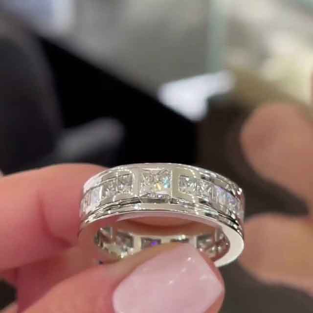 Jorrio princess cut halo created diamond vintage wedding ring sterling silver wedding band