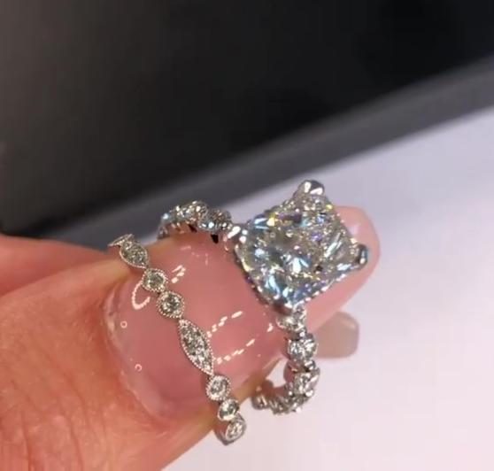 Jorrio handmade radiant cut created diamond wedding ring sterling silver bridal set
