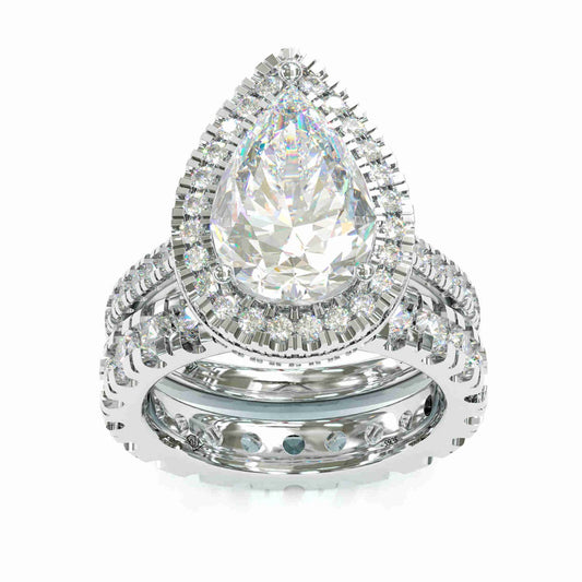Jorrio handmade created diamond pear cut halo sterling silver wedding bridal set