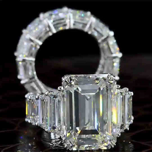 Jorrio handmade created diamond radiant cut anniversary ring wedding ring bridal set
