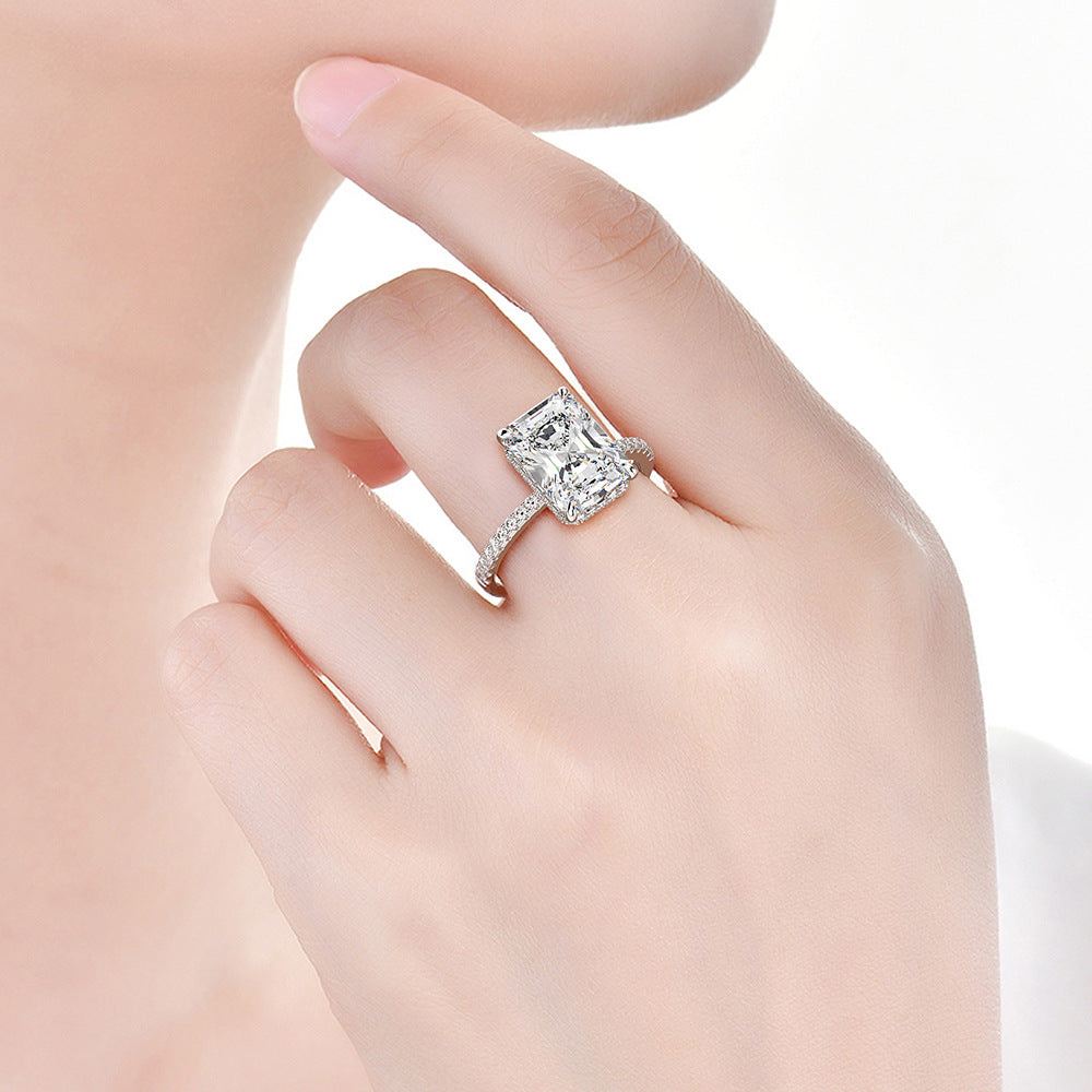 Jorrio handmade radiant cut created diamond sterling silver wedding ring engagement ring