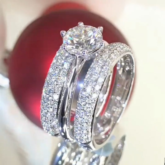 Jorrio handmade round cut siamond wedding sterling silver anniversary ring bridal set