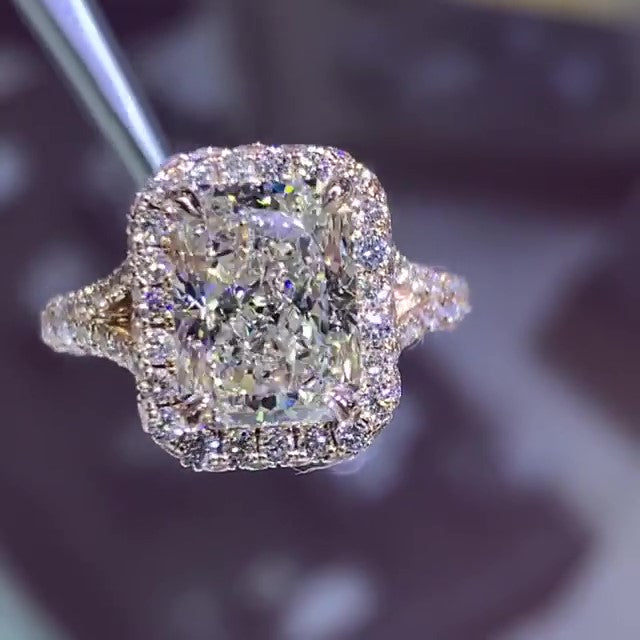 Jorrio handmade classic radiant cut created diamond sterling silver wedding ring
