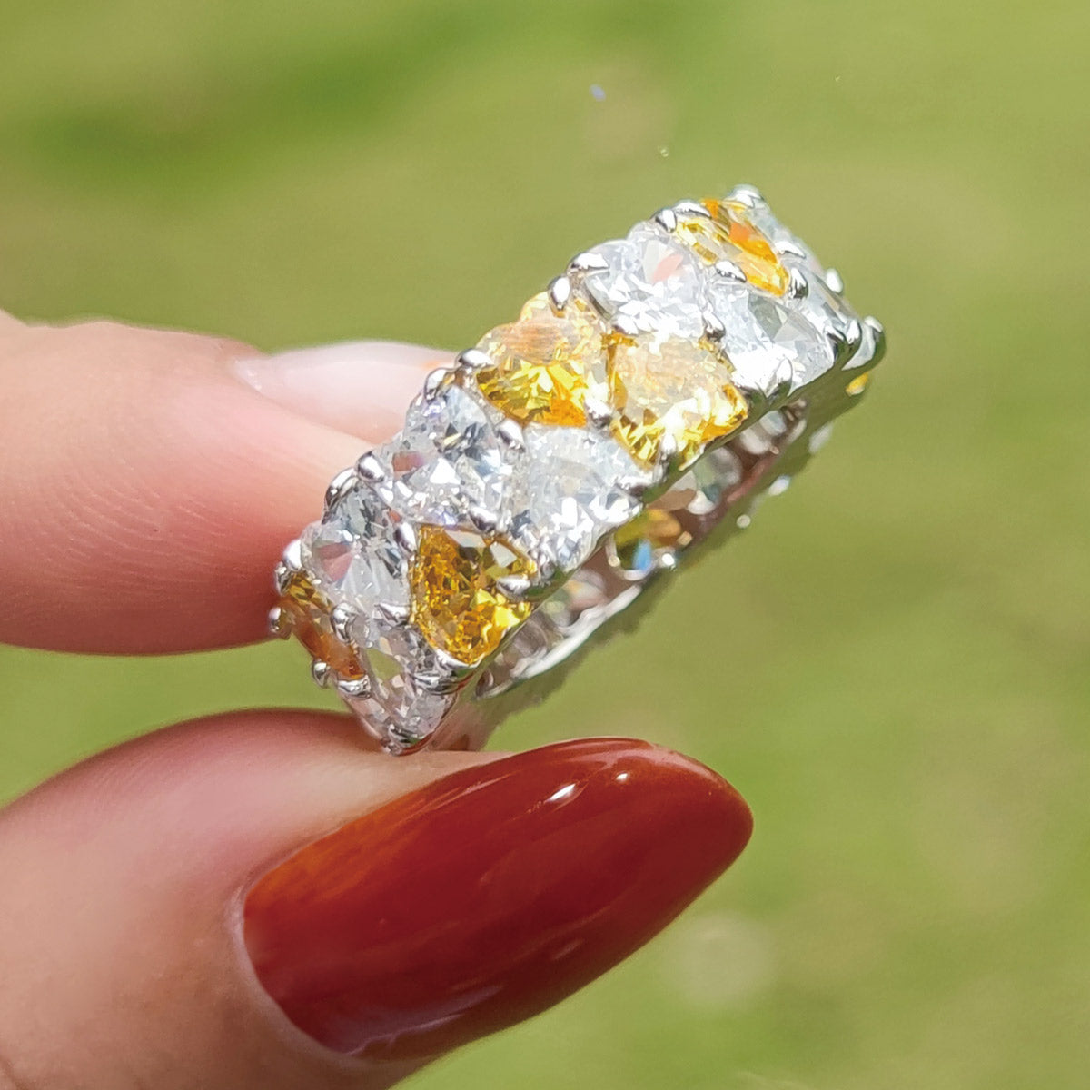 Jorrio Heart Cut Sterling Silver Wedding Ring Eternity Women's Band