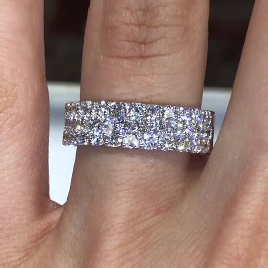 Jorrio handmade round cut rows diamond sterling silver women's band  wedding ring