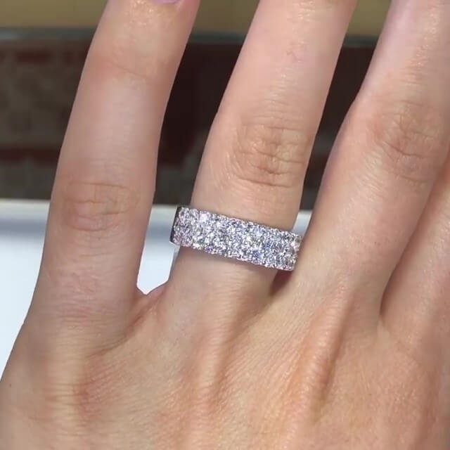 Jorrio handmade round cut rows diamond sterling silver women's band  wedding ring