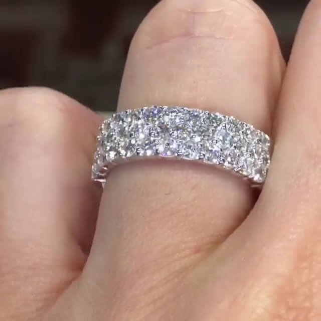 Jorrio handmade round cut rows diamond sterling silver women's band wedding ring