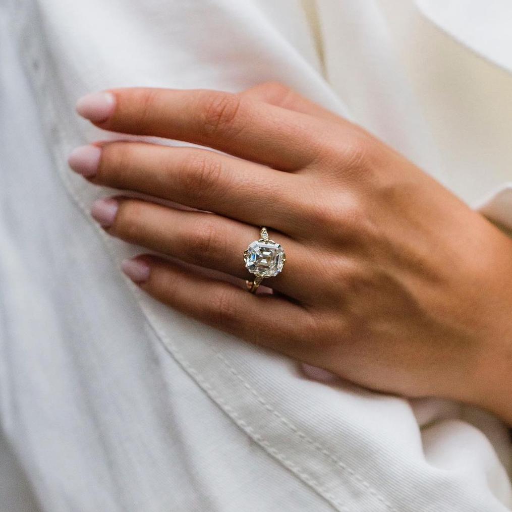 Jorrio 6.5ct asscher cut vintage sterling silver engagement ring