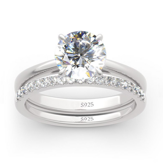 Jorrio handmade radiant cut diamond wedding sterling silver wedding ring bridal set