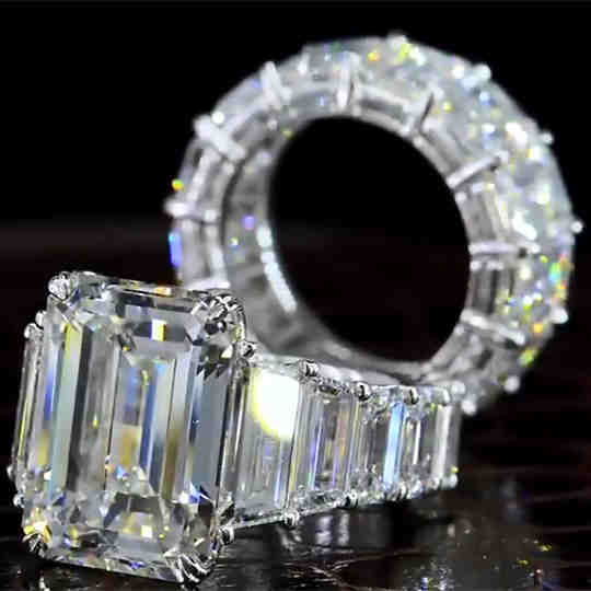 Jorrio handmade created diamond radiant cut anniversary ring wedding ring bridal set