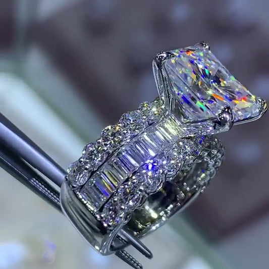 Jorrio handmade radiant cut vintage handmade sterling silver engagement ring wedding ring