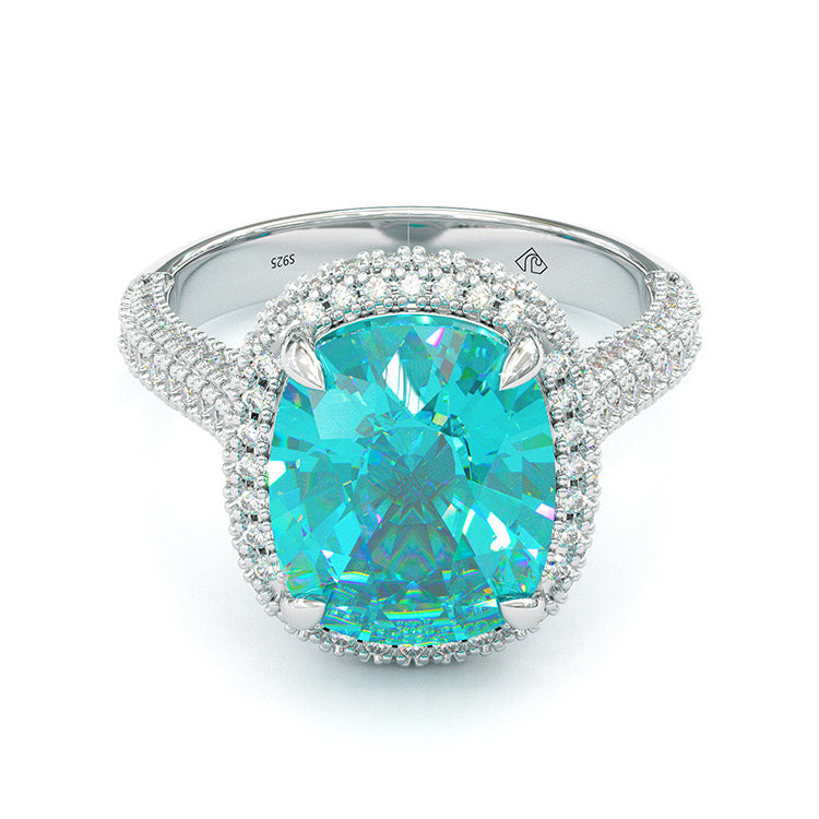 Jorrio cushion cut Paraiba gemstone handmade vintage engagement ring