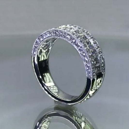 Jorrio handmade 1ct round&princess cut eternity sterling silver wedding band
