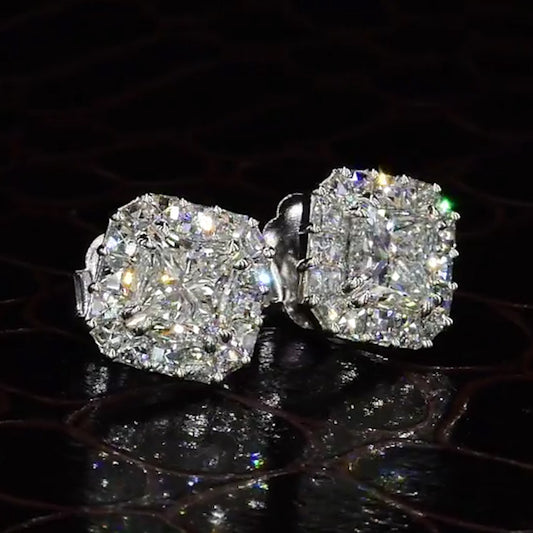 Jorrio Princess cut  halo created diamond sterling silver earrings