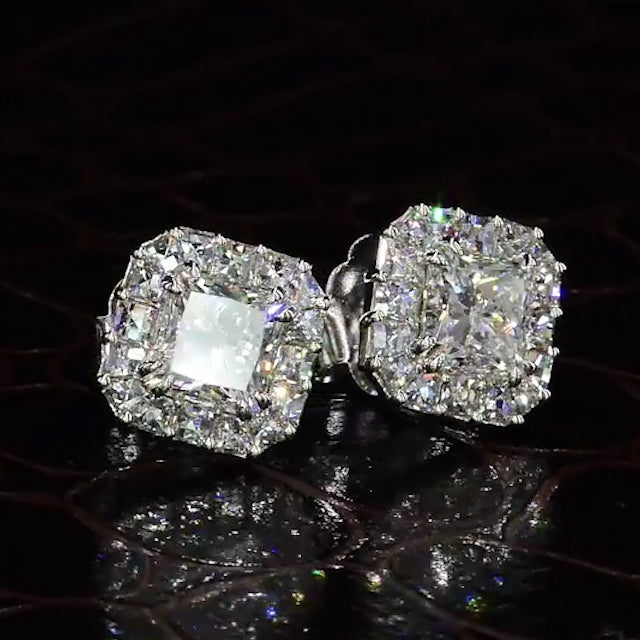 Jorrio Princess cut  halo created diamond sterling silver earrings