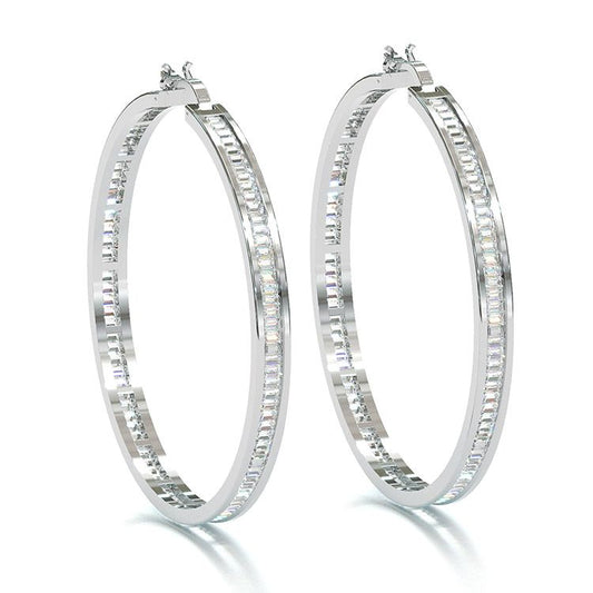 Jorrio emerald cut  diamond sterling silver earrings