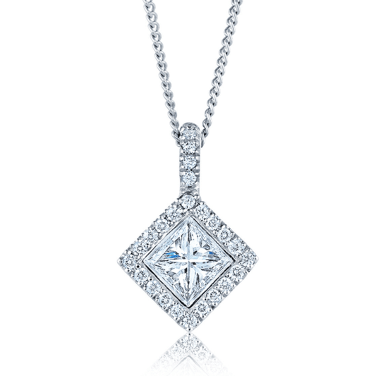 Jorrio Vintage Radiant Halo Diamond Sterling Silver Necklace
