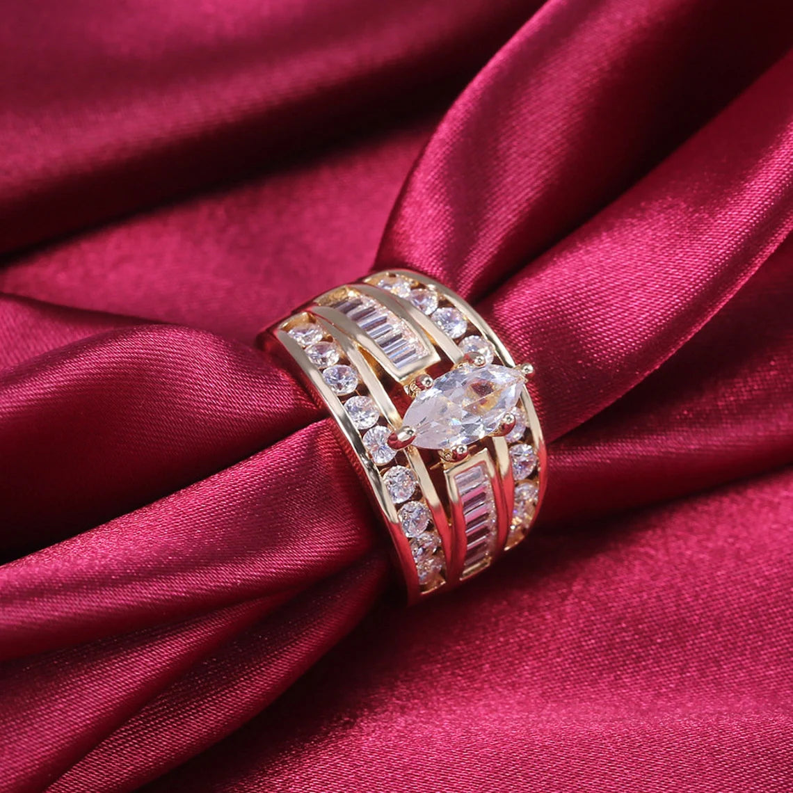 Jorrio handmade created diamond marquise cut gold plated anniversary ring wedding ring