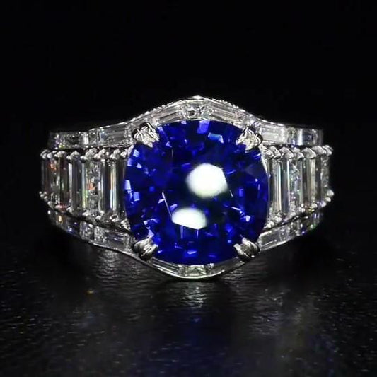 Jorrio cushion cut sapphire diamond sterling silver vintage engagement ring