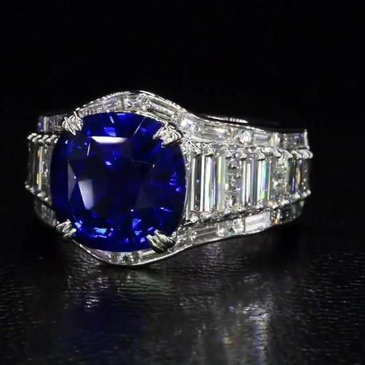 Jorrio cushion cut sapphire diamond sterling silver vintage engagement ring