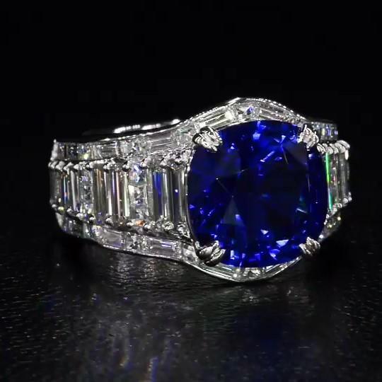 Jorrio cushion cut sapphire diamond sterling silver vintage engagement ring