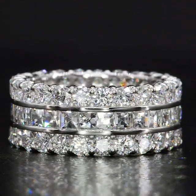 Jorrio handmade created diamond  princess cut vintage sterling silver women's band eternity wedding ring