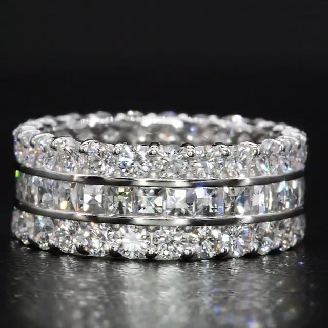 Jorrio handmade created diamond princess cut vintage sterling silver women's band eternity wedding ring